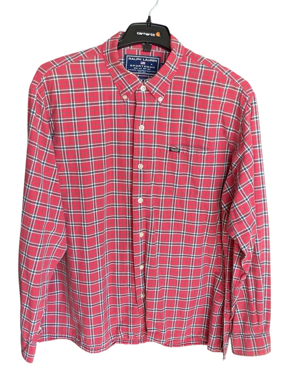 Vtg Polo Ralph Lauren Sportsman Shirt Mens Red Tartan Plaid 100% Cotton Sz XLg